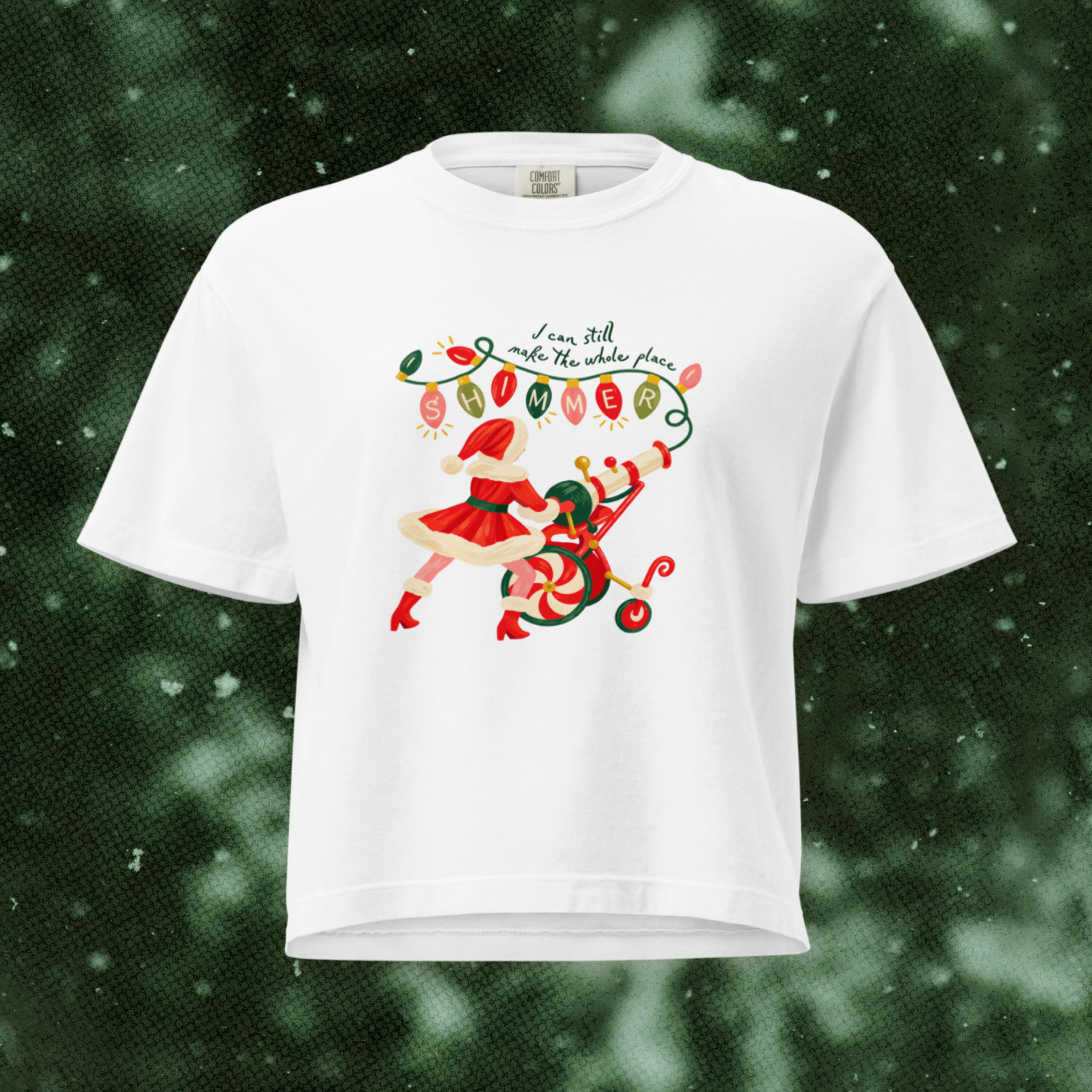 Shimmer Santa Boxy Tee in White