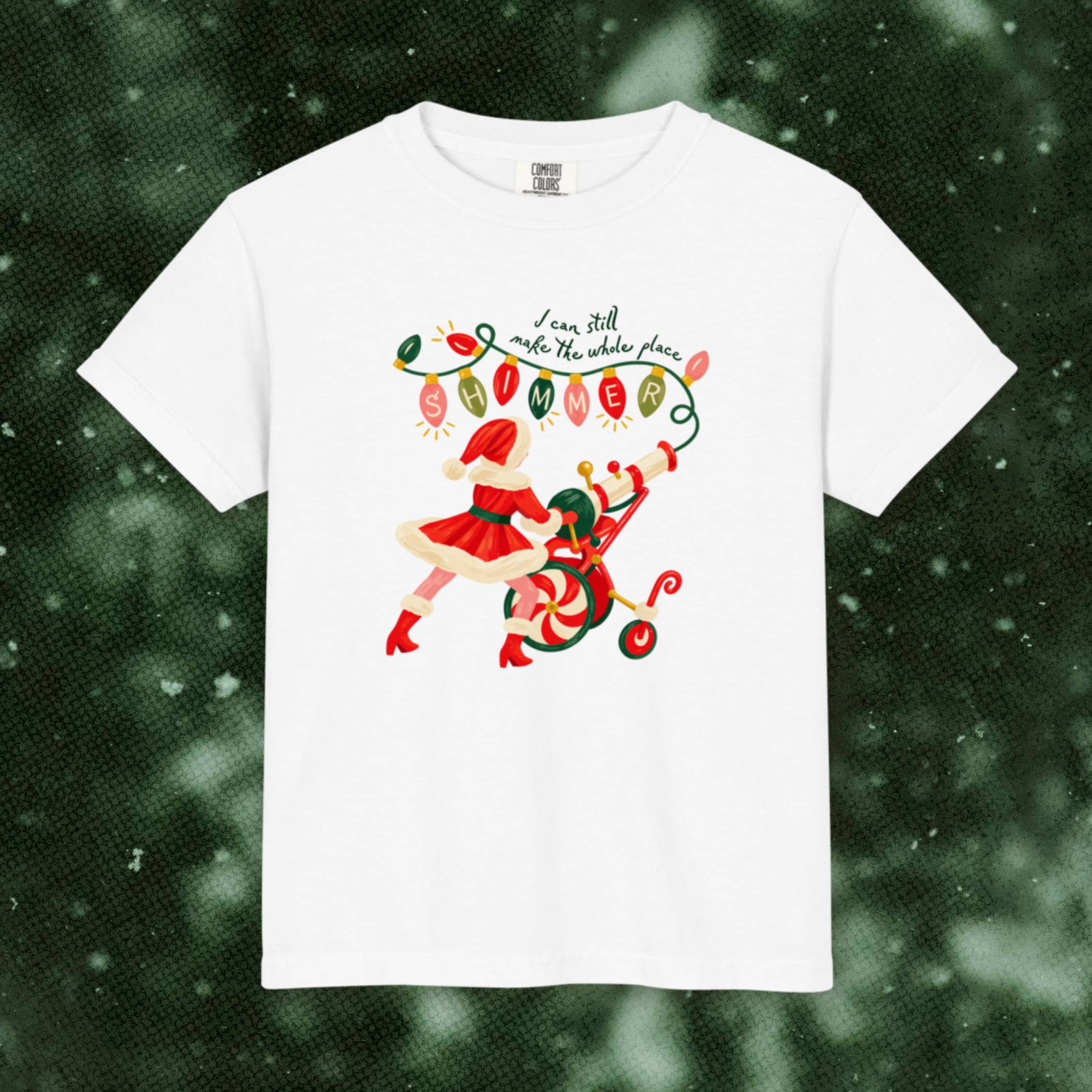 Shimmer Santa Youth Tee in White