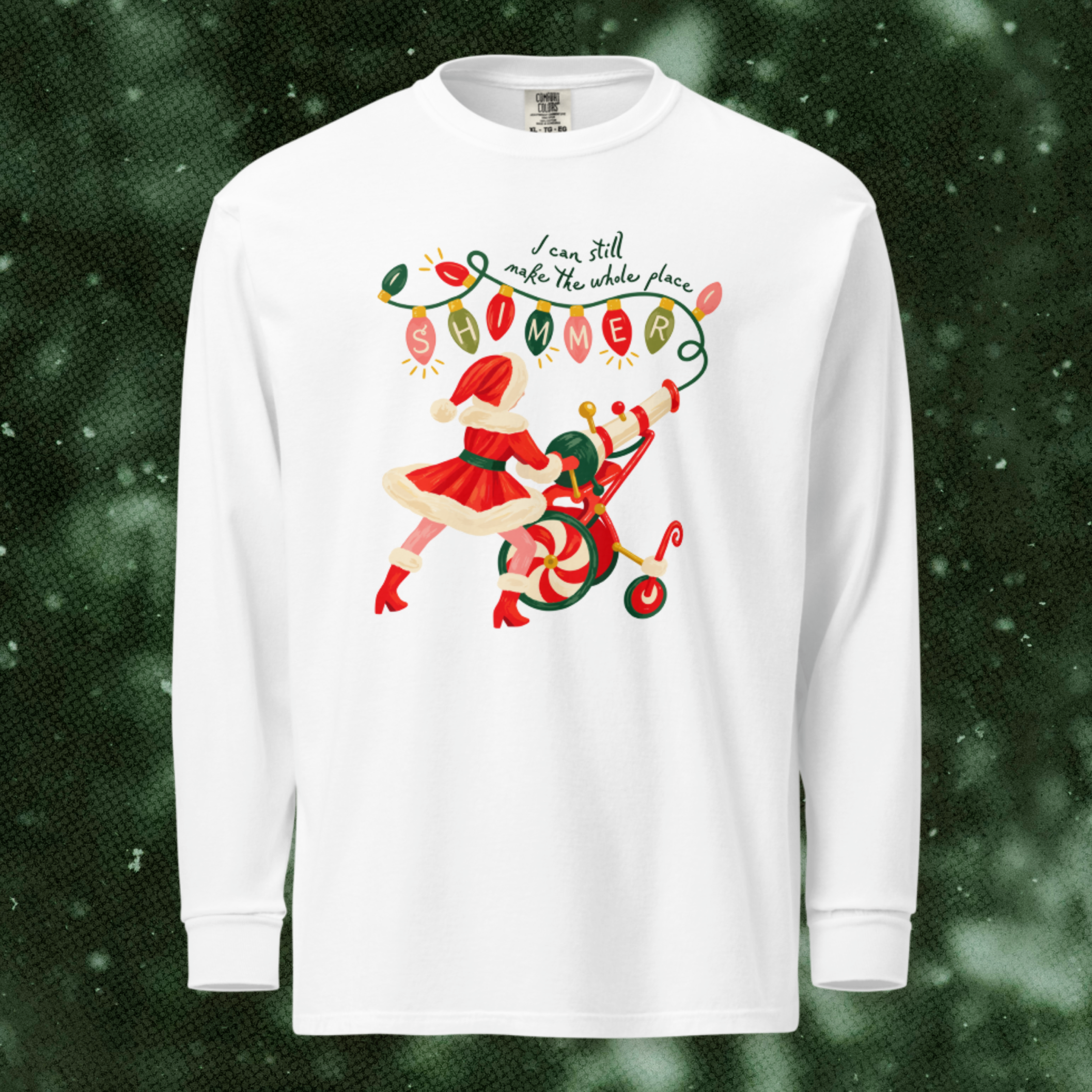 Shimmer Santa Long Sleeve in White