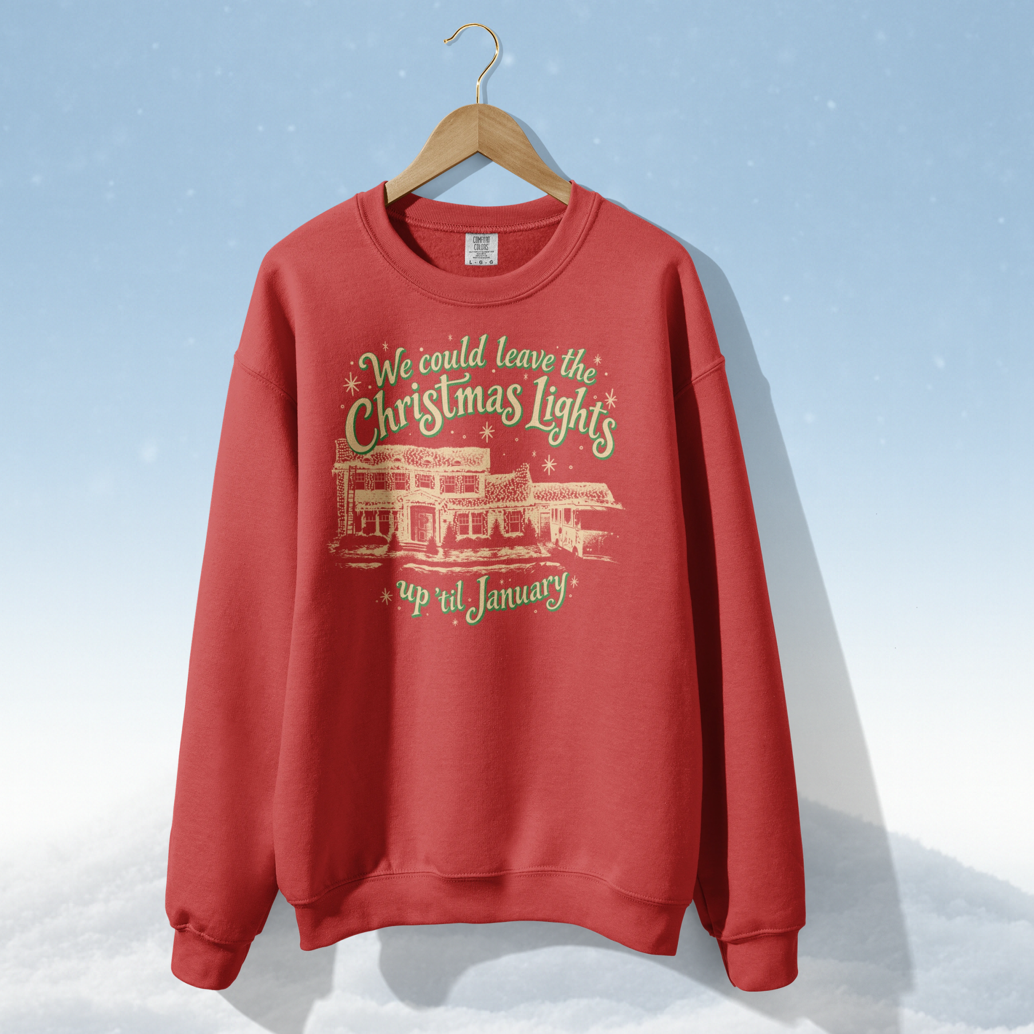 Christmas Lights 'Til January Crewneck in Crimson