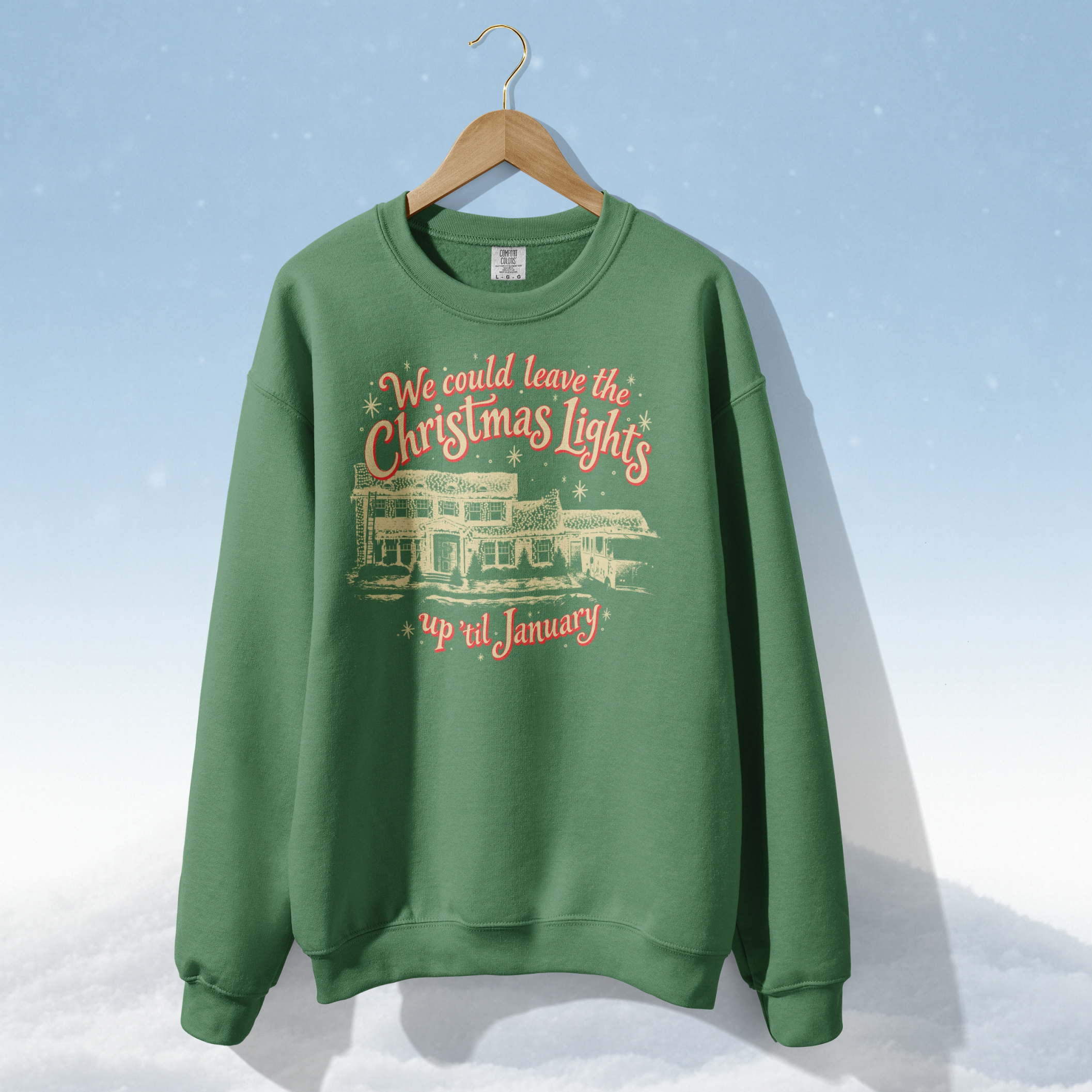 Christmas Lights 'Til January Crewneck in Light Green