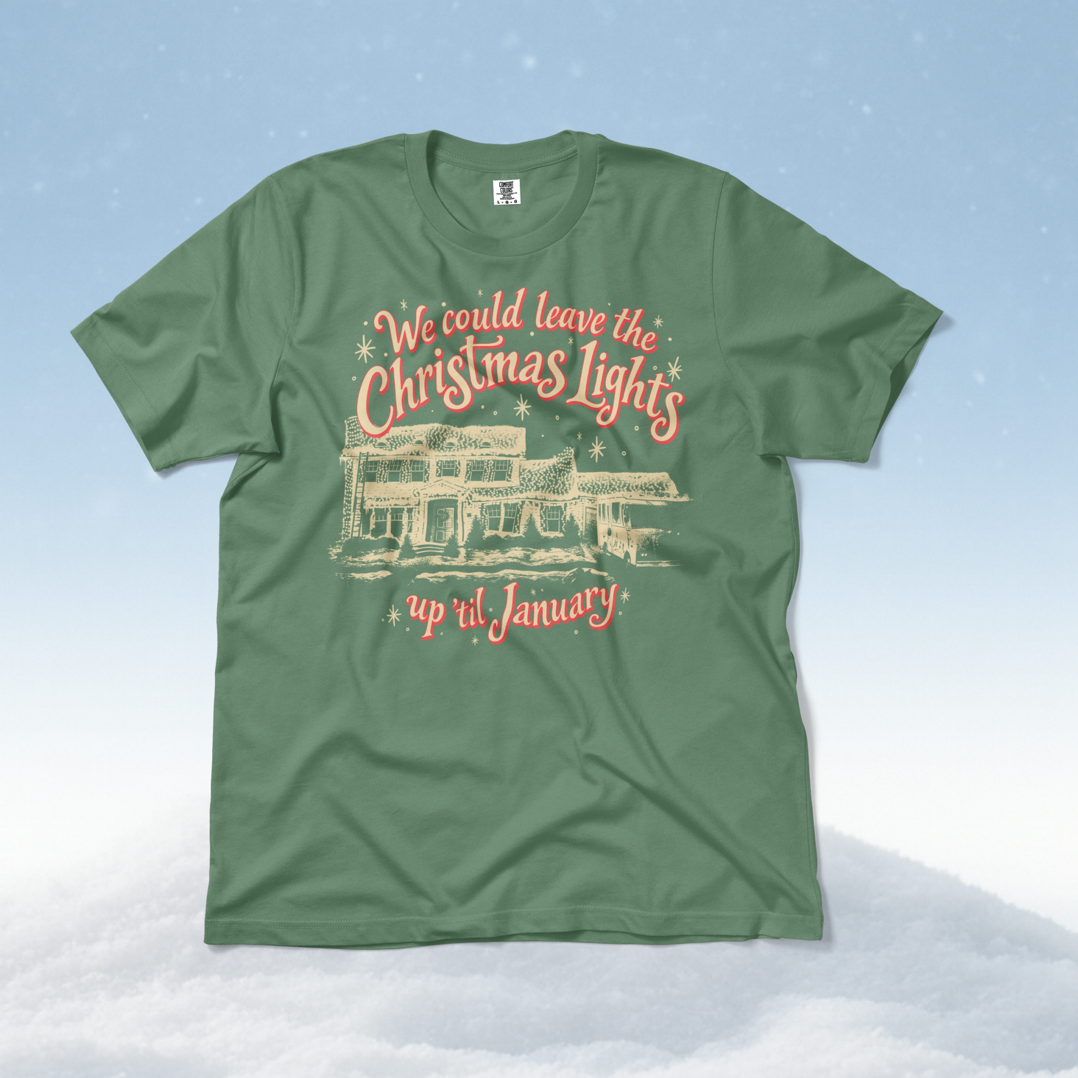 Christmas Lights 'Til January Tee in Light Green