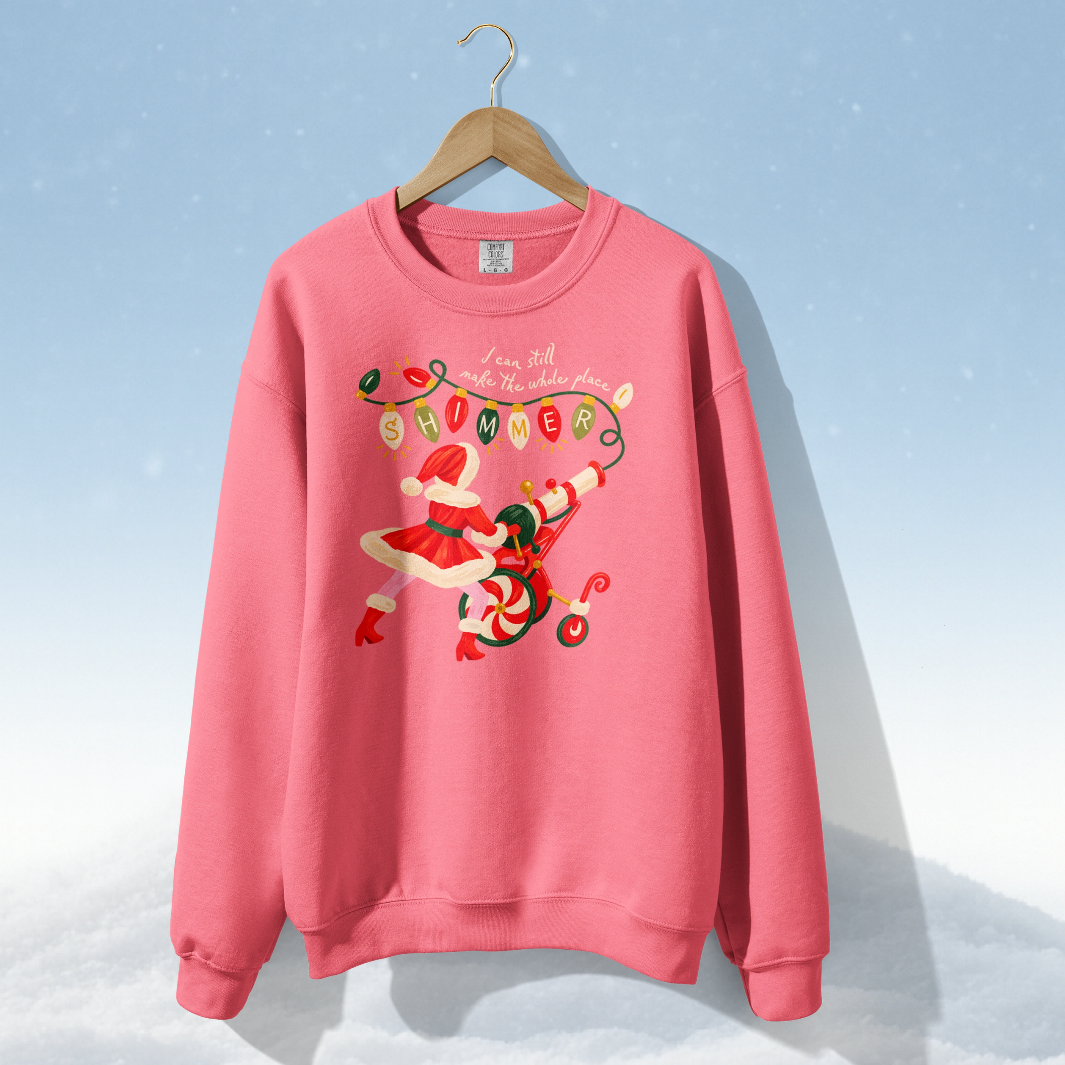Shimmer Santa Crewneck in Watermelon