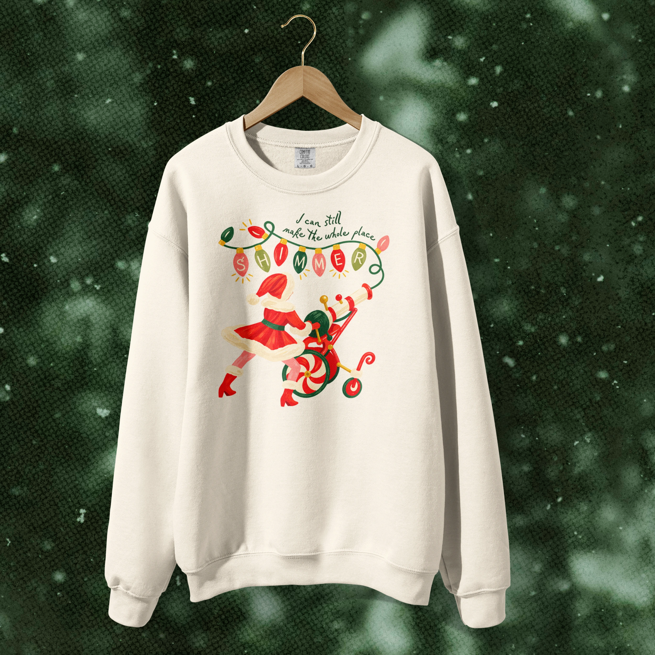 Shimmer Santa Crewneck in White