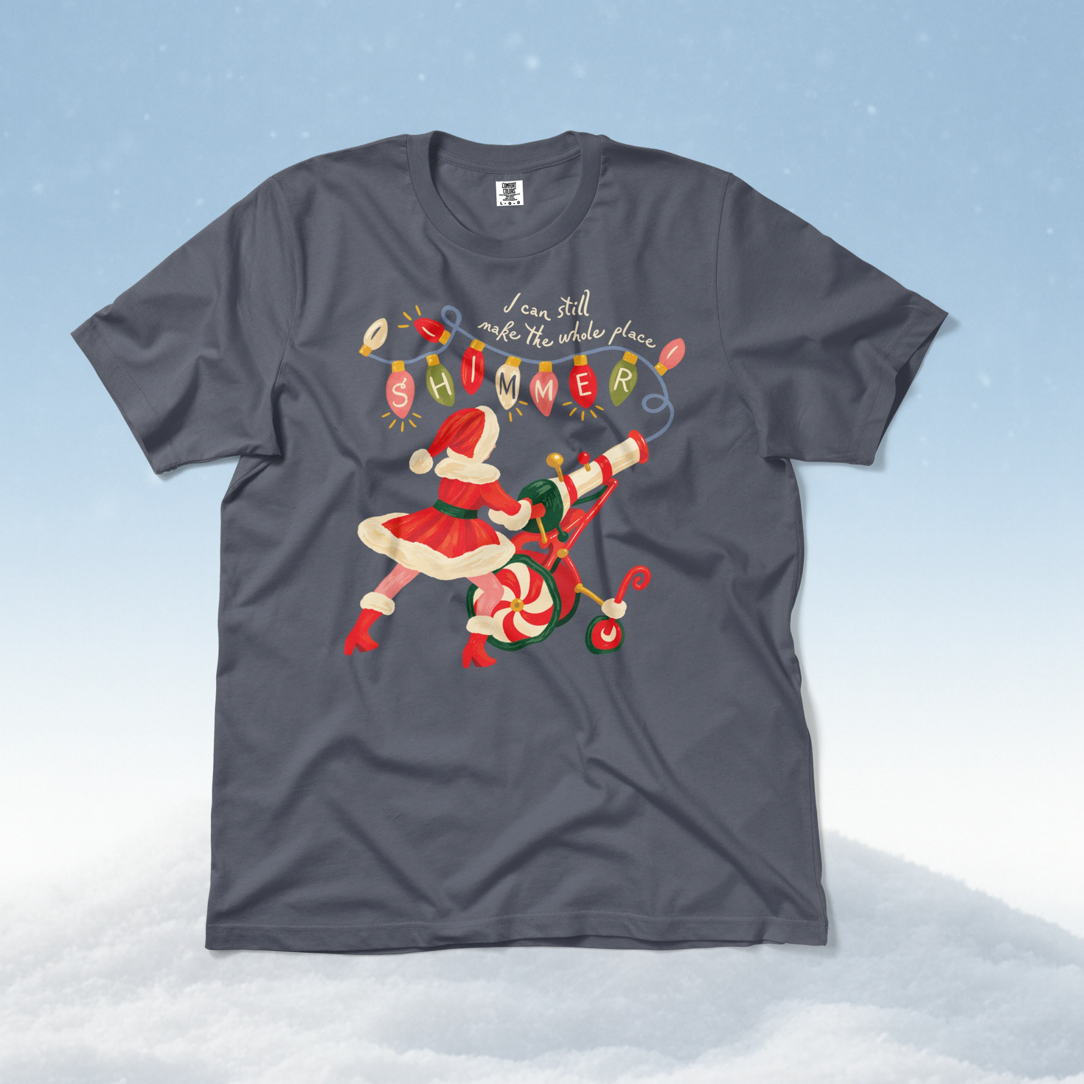 Shimmer Santa Tee in Denim
