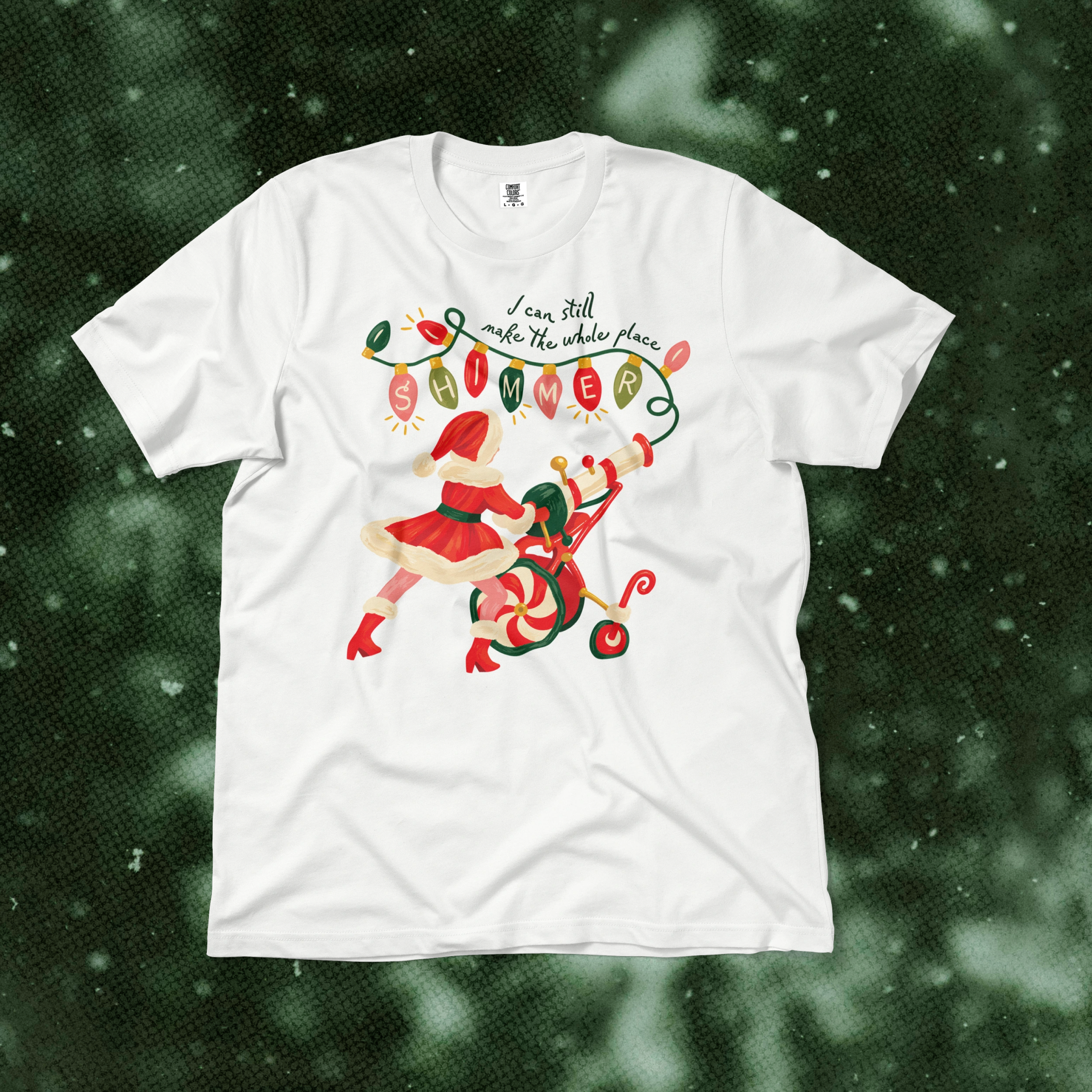 Shimmer Santa Tee in White