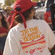 ’Tis the Damn Season Kansas City Stadium Boxy Tee in Ivory, back, on model