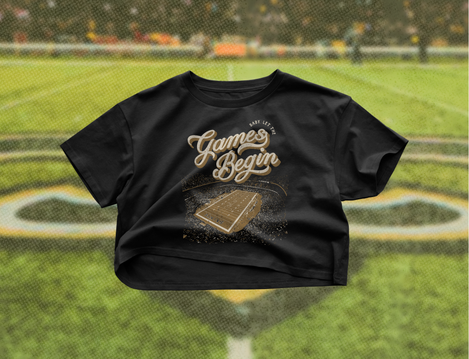 New Orleans Football Let The Games Begin Crop Tee in Black