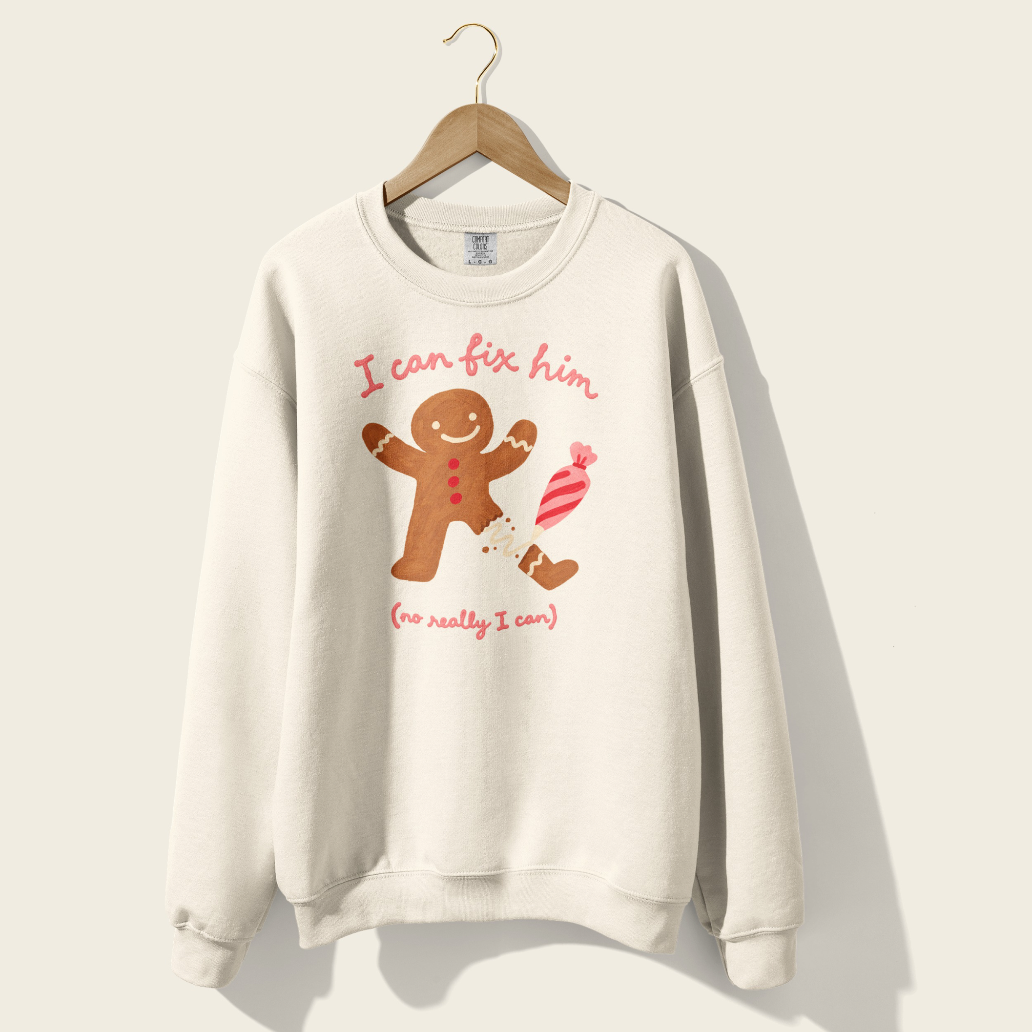 I Can Fix Him Gingerbread Crewneck in White