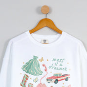 Mess of a Dreamer Crewneck in White, close up