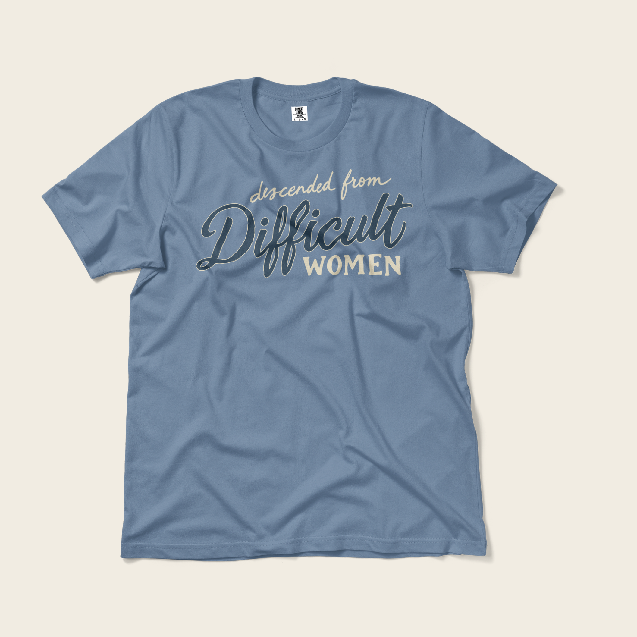Descended From Difficult Women Tee in Blue Jean