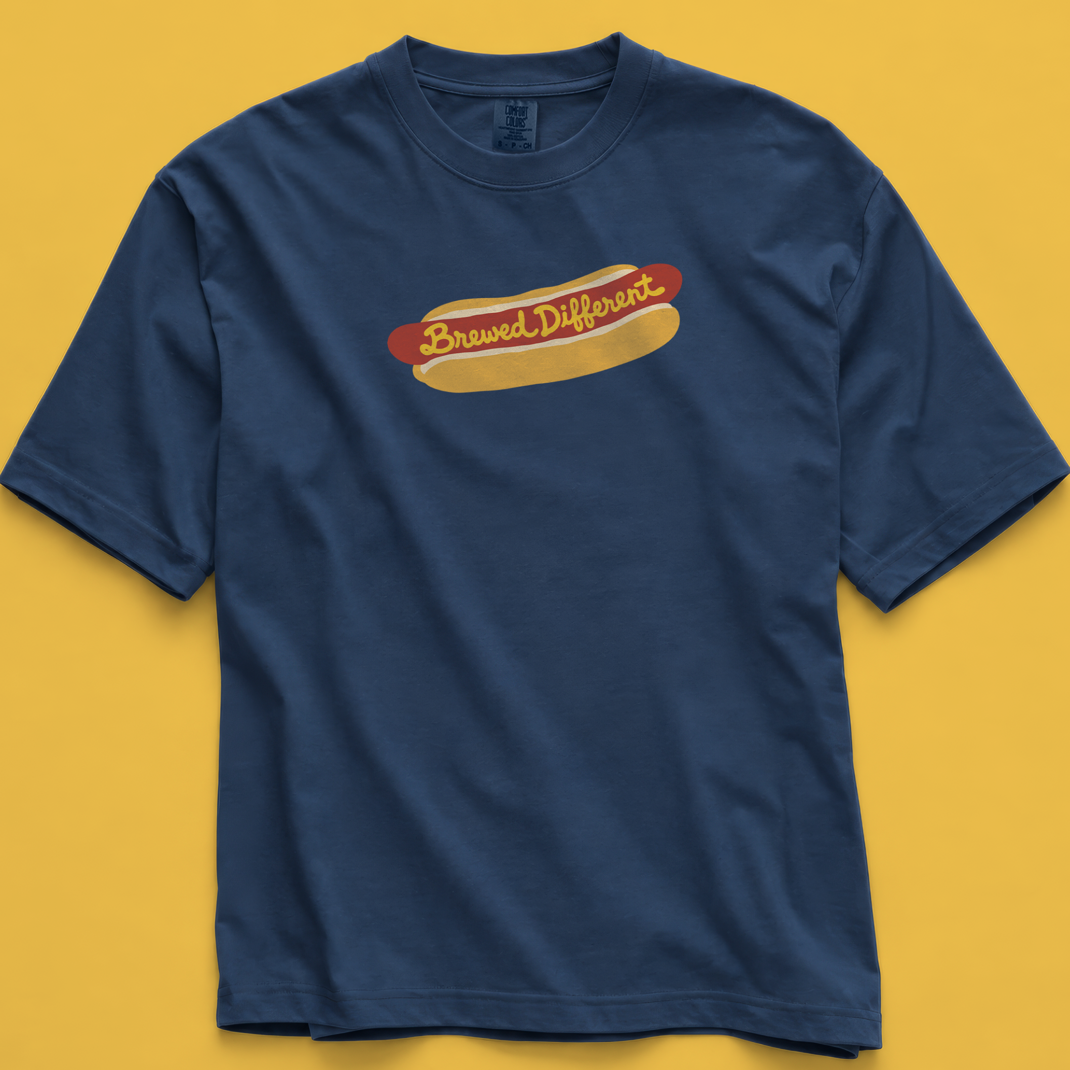 Brewed Different Hot Dog Tee in True Navy