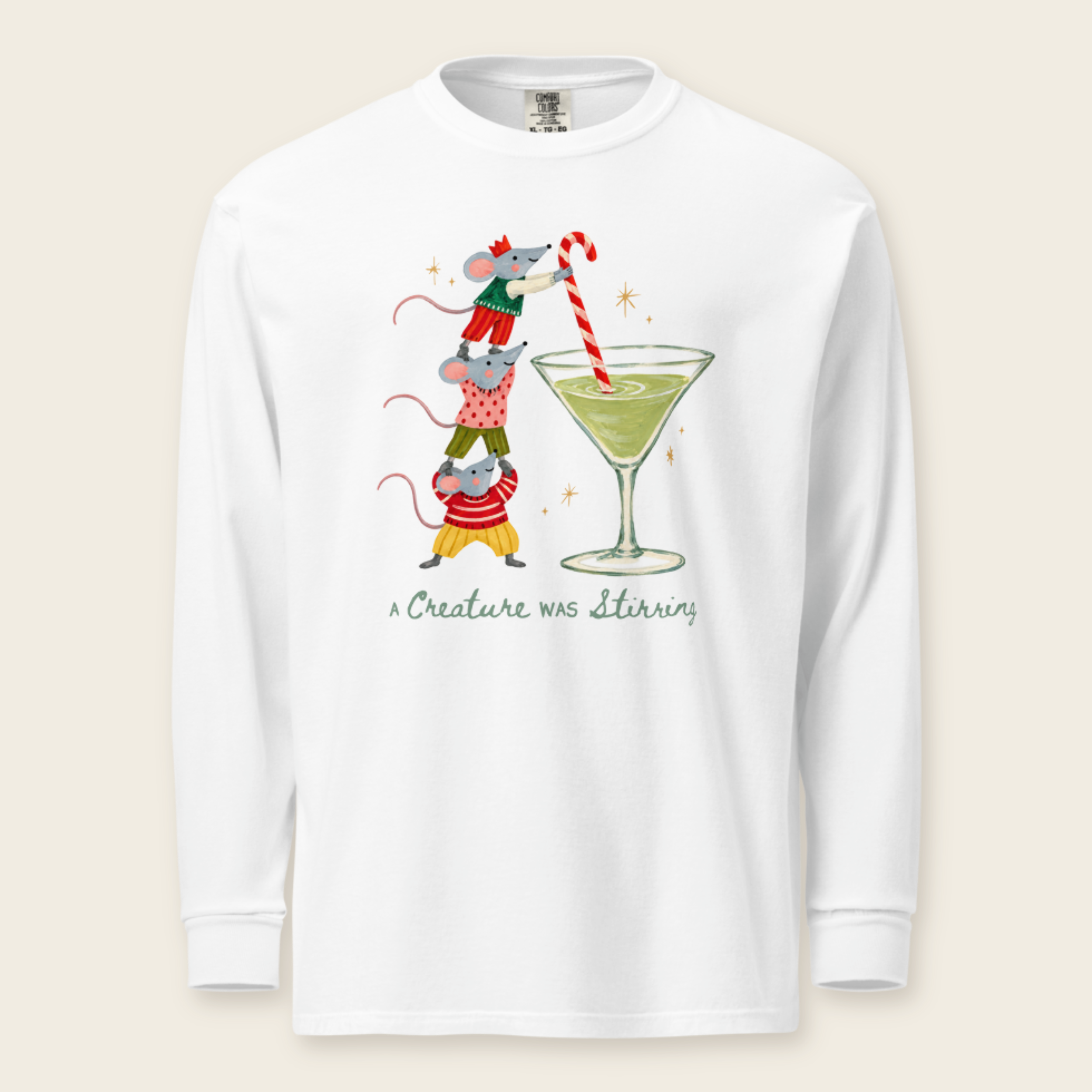 A Creature Was Stirring Long Sleeve Tee in White