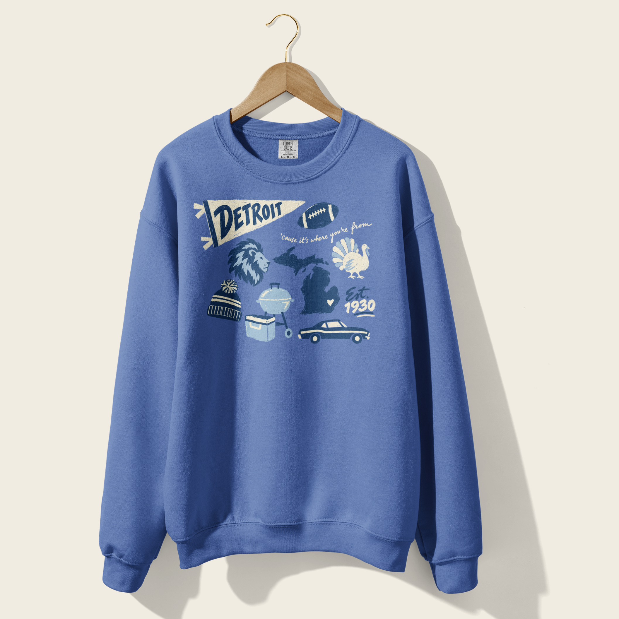 Detroit Forever Crewneck in Flo Blue