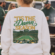 ’Tis the Damn Season Green Bay Crewneck in White, on model, back
