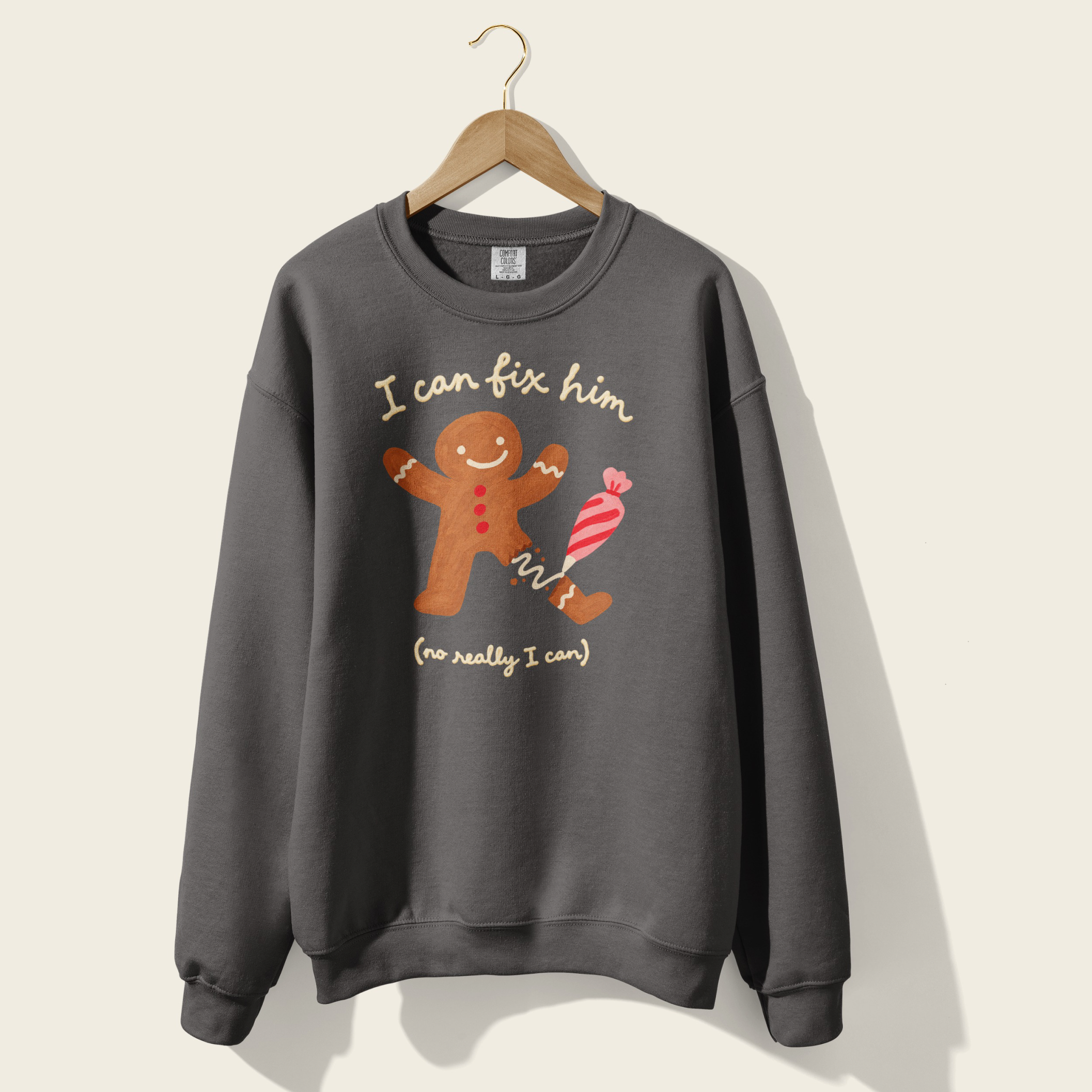 I Can Fix Him Gingerbread Crewneck in Pepper