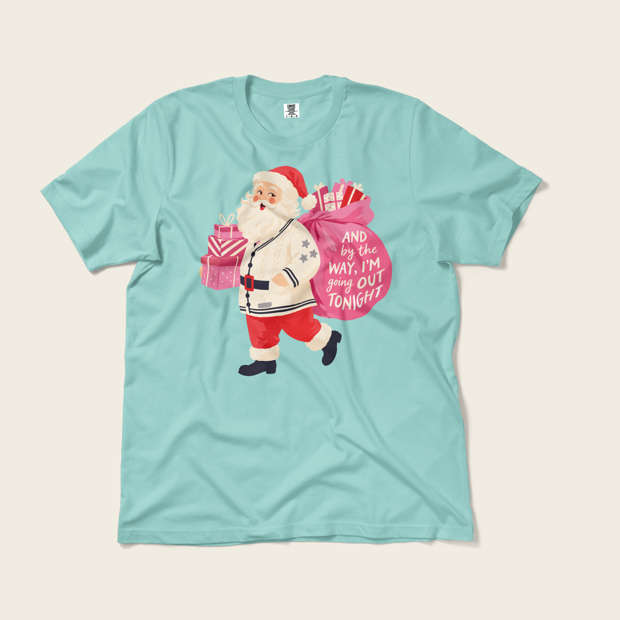 Bejeweled Santa Tee in Chalky Mint