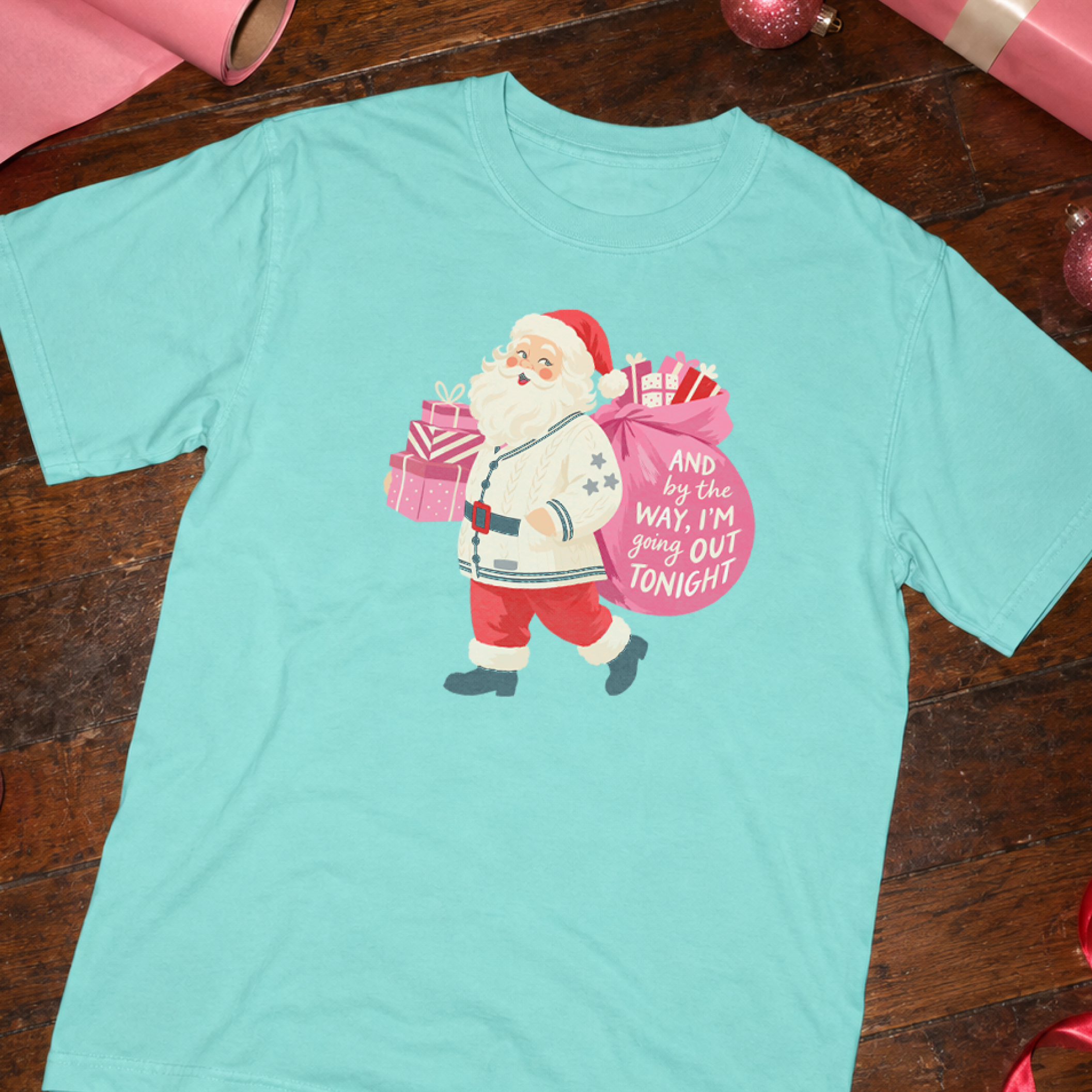 Bejeweled Santa Tee in Chalky Mint