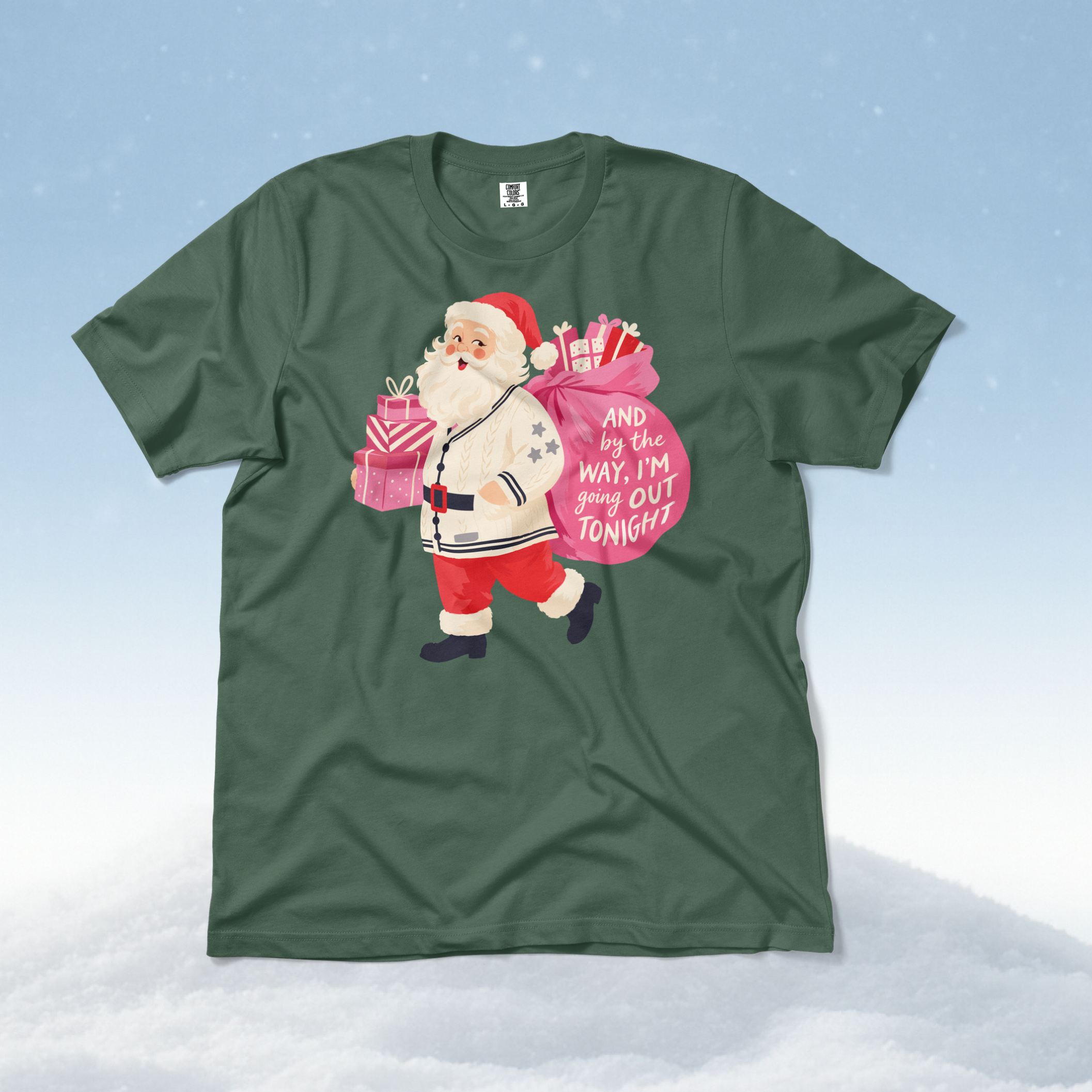 Bejeweled Santa Tee in Blue Spruce