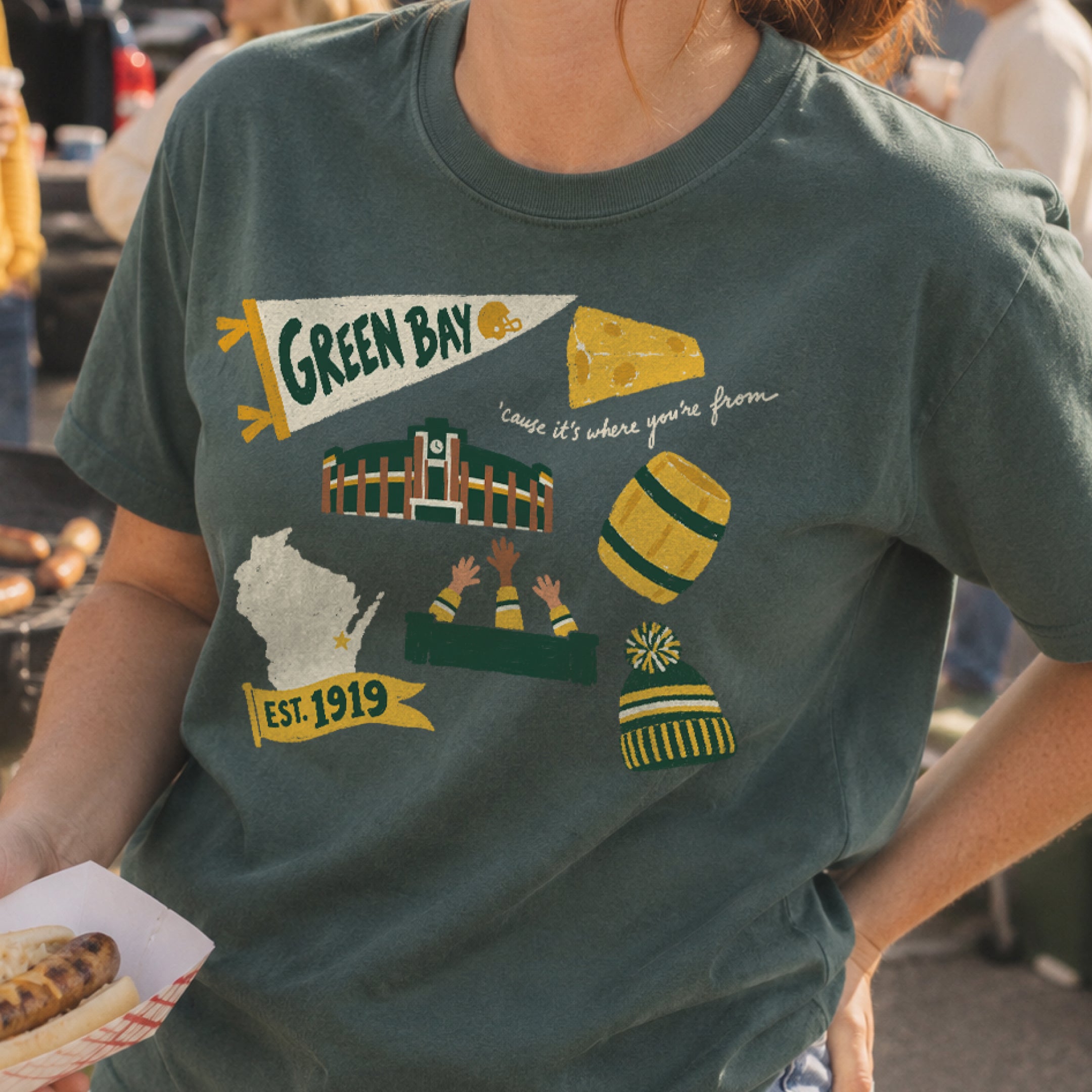 Green Bay Forever Tee in Blue Spruce, on model