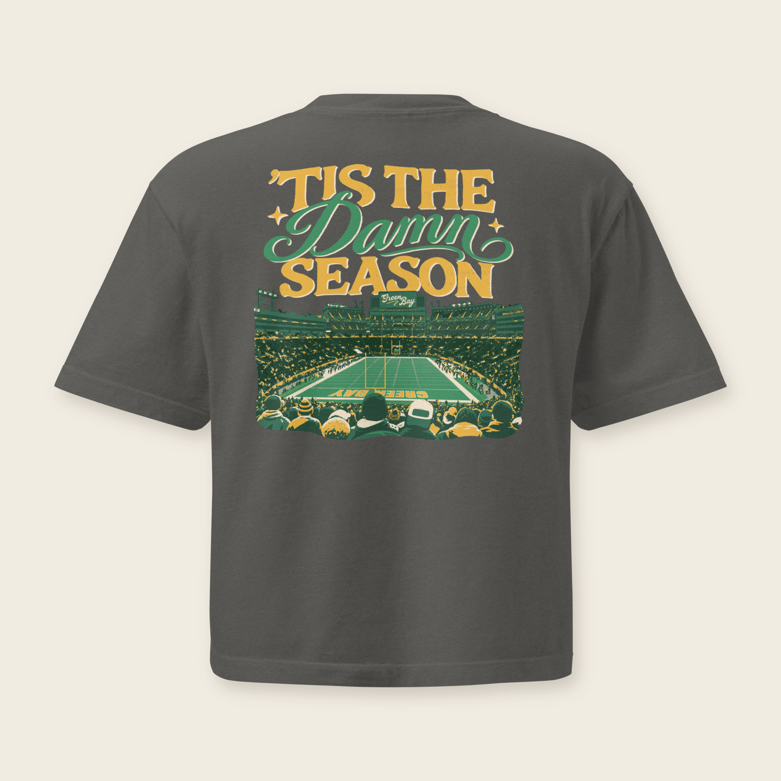 ’Tis the Damn Season Green Bay Boxy Tee in Pepper, back