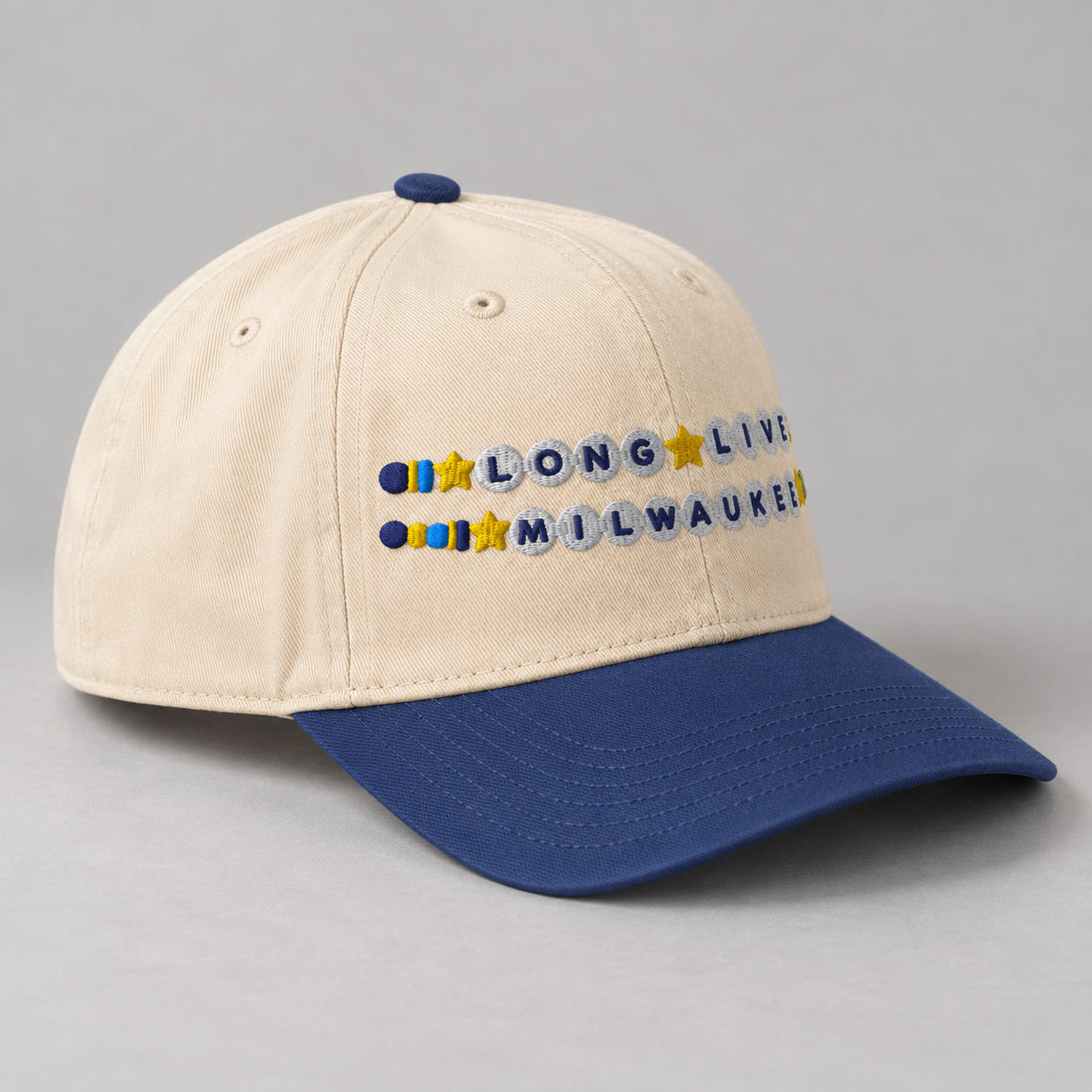 Long Live Milwaukee Friendship Bracelet Trucker Hat in Royal/Natural, side
