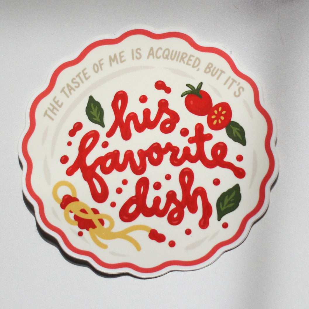 His Favorite Dish sticker on marble