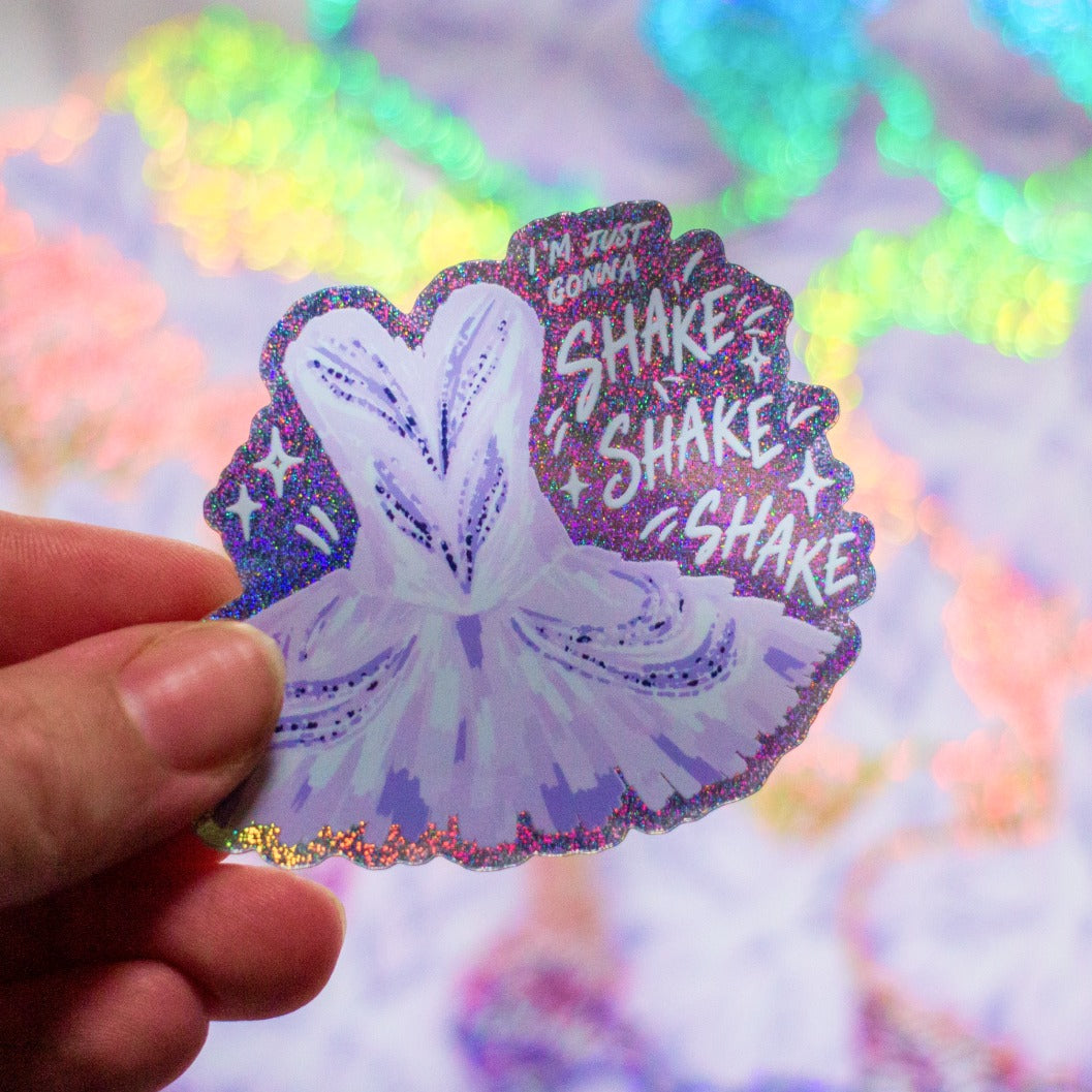 Shake Shake Shake holographic sticker in hand