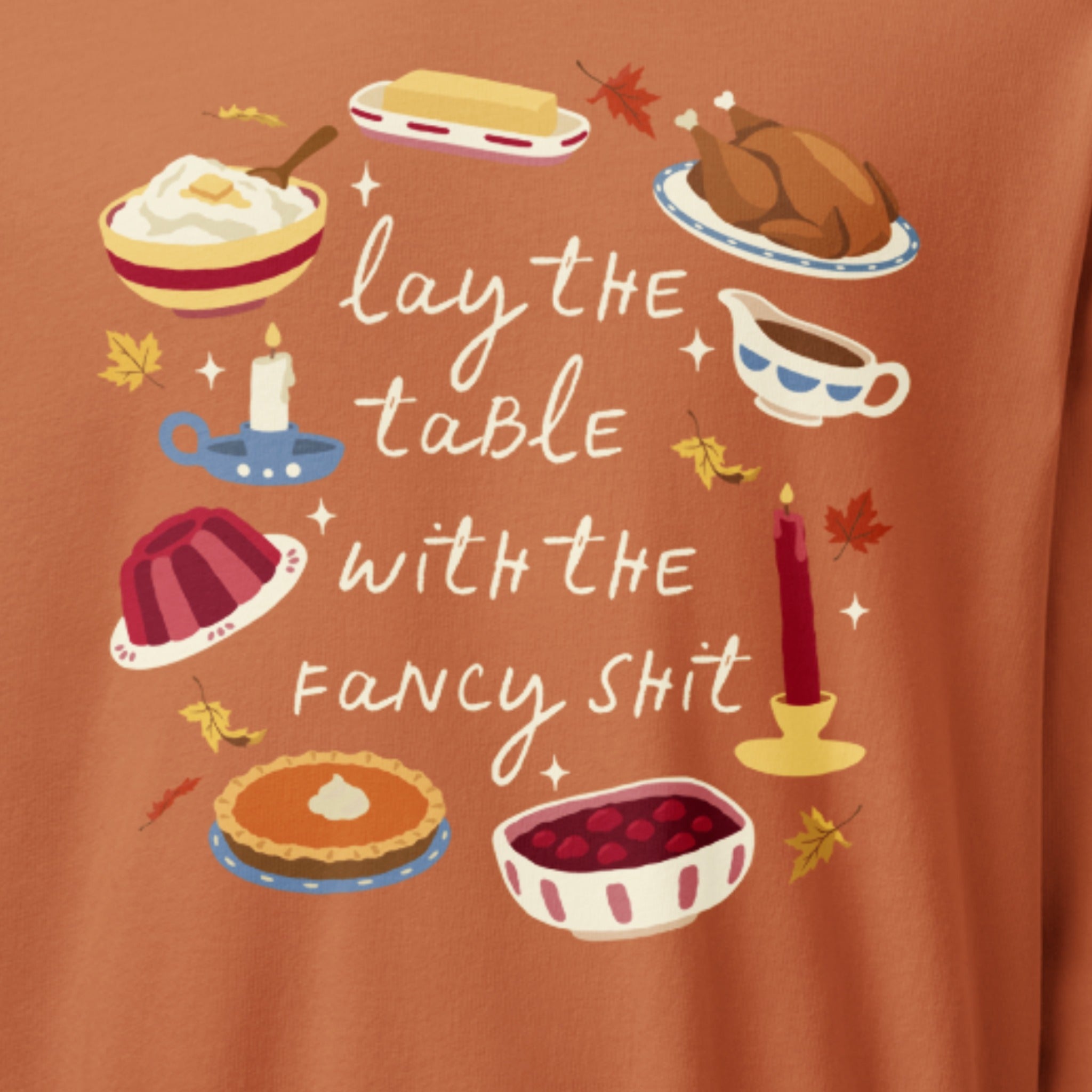 Lay the Table Thanksgiving Crewneck print close-up