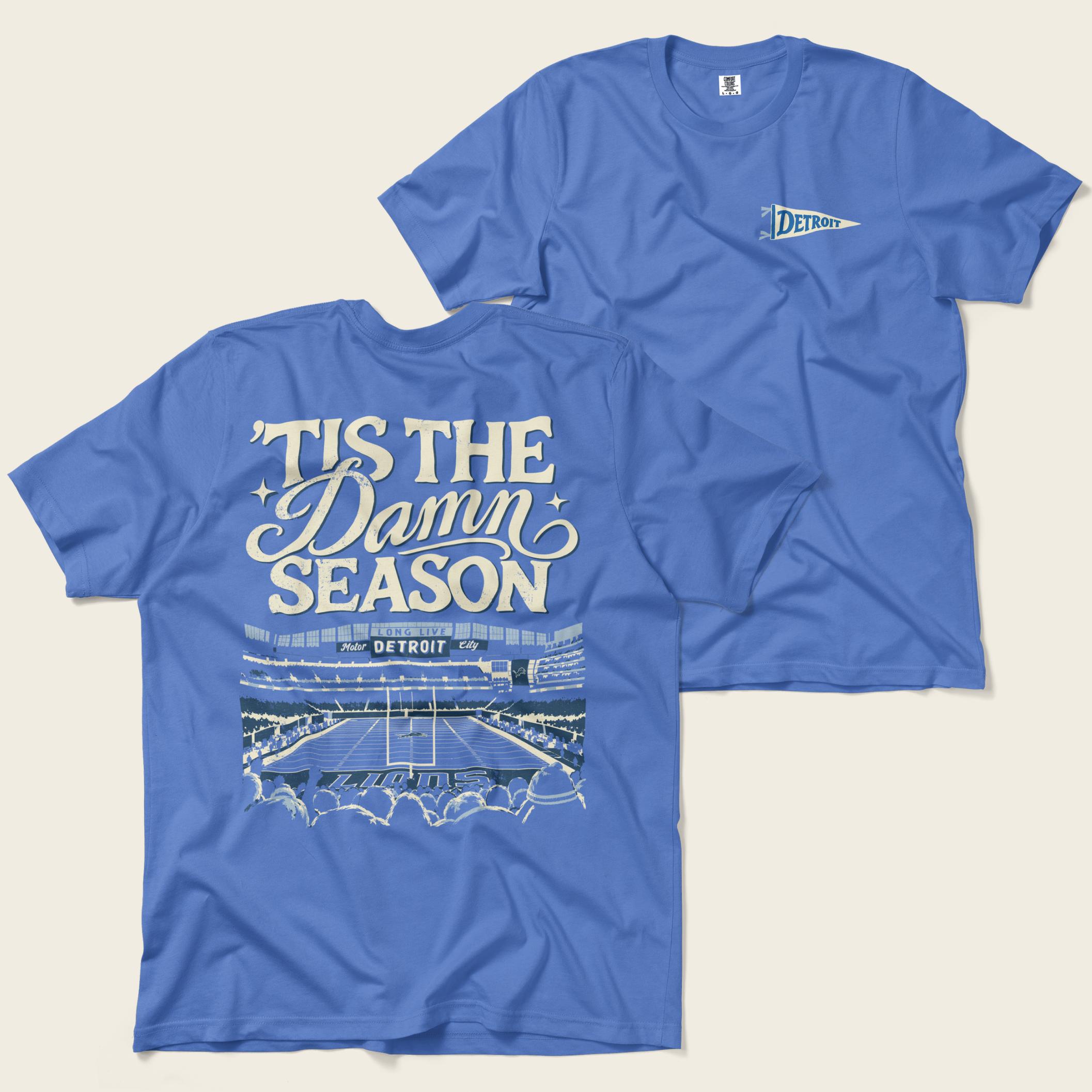 ’Tis the Damn Season Detroit Stadium Tee in Flo Blue