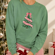 ’Tis the Damn Season Christmas Tree Long Sleeve Tee in Light Green, on model