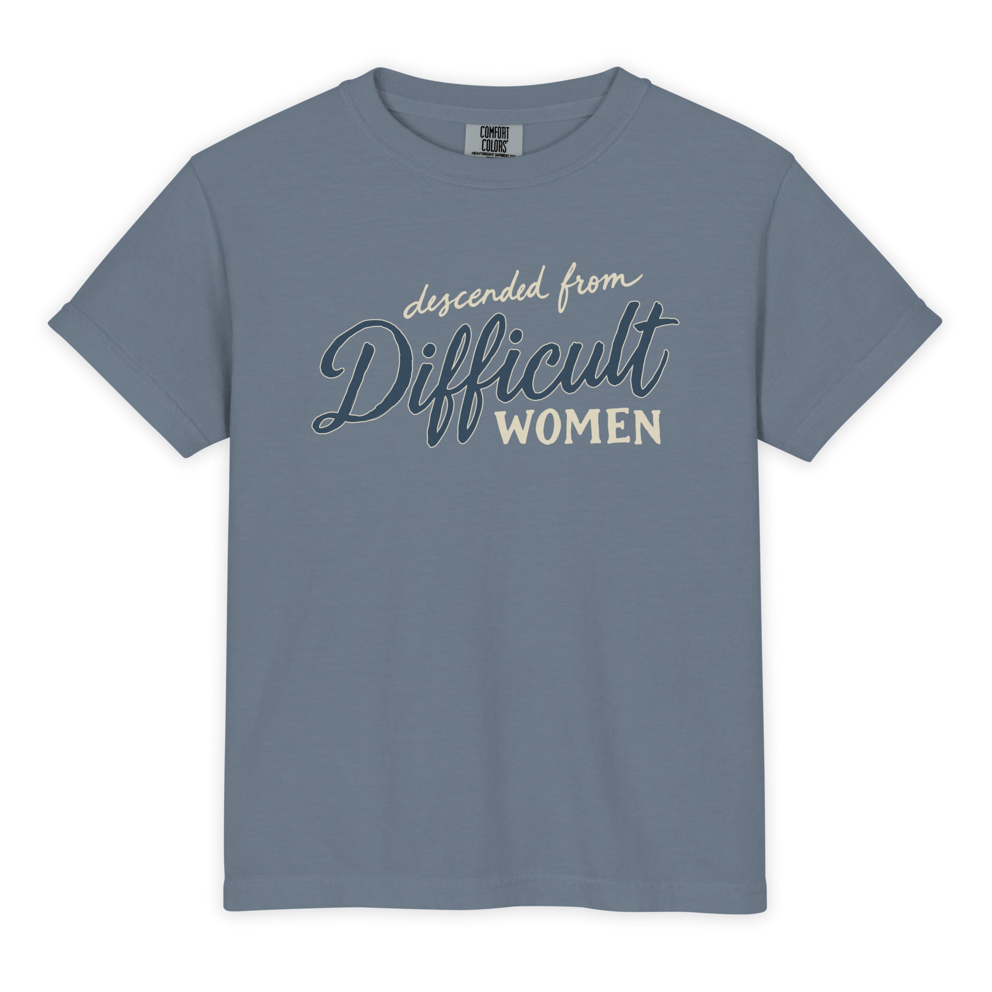 Kid's Descended From Difficult Women Tee in Blue Jean