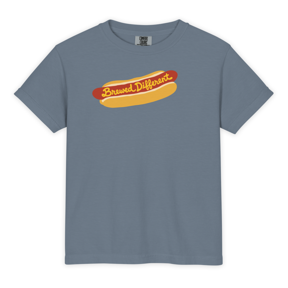 Kid's Brewed Different Hot Dog Tee in Blue Jean