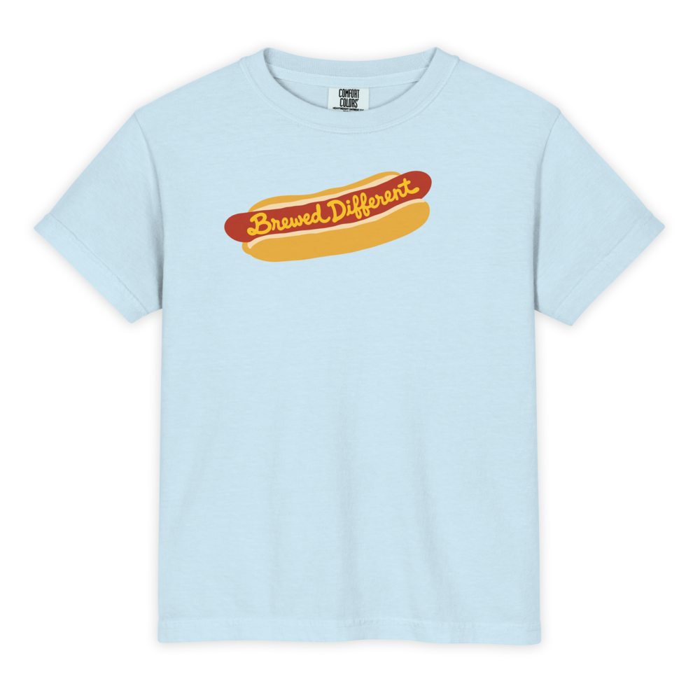 Kid's Brewed Different Hot Dog Tee in Chambray