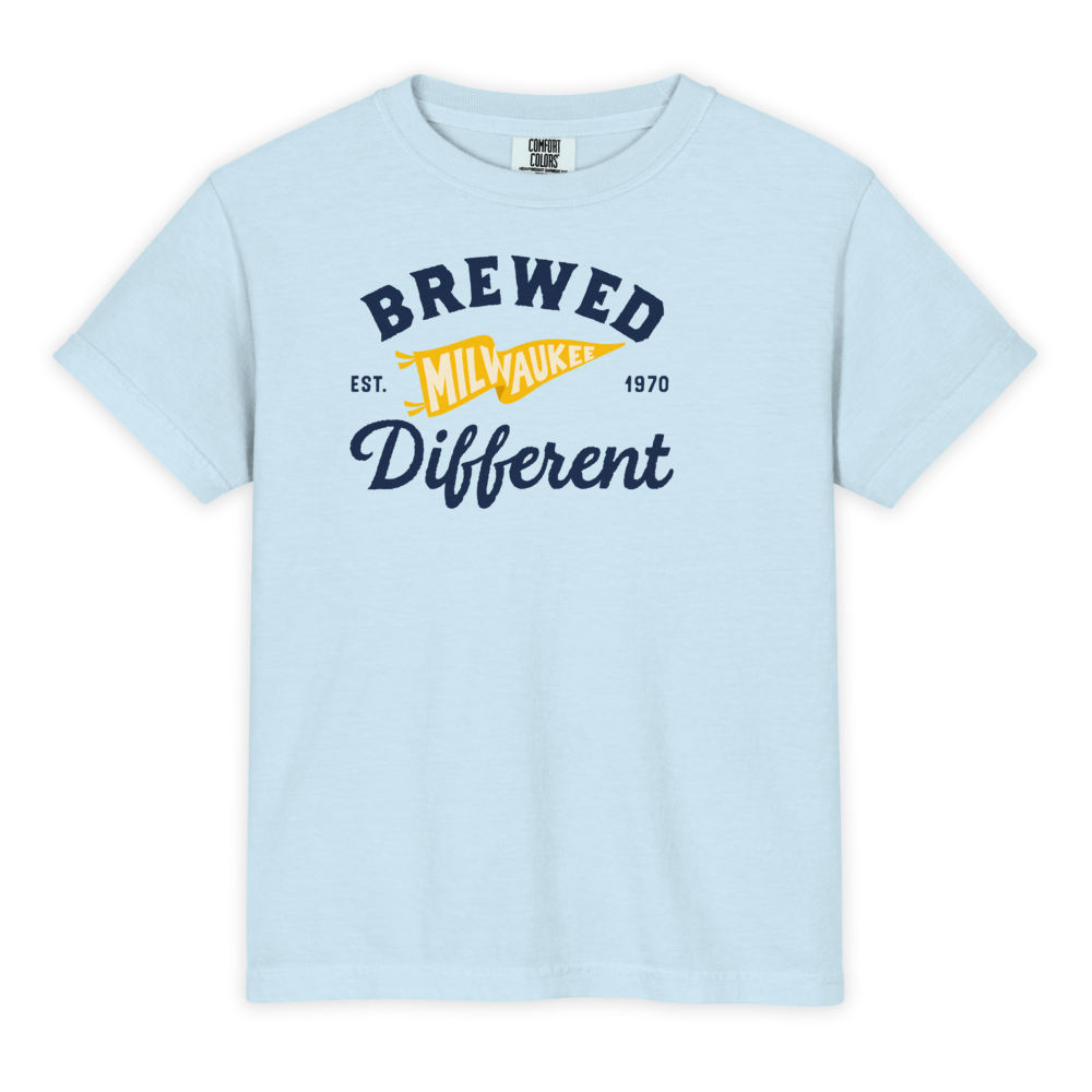 Kid's Brewed Different Milwaukee Tee in Chambray