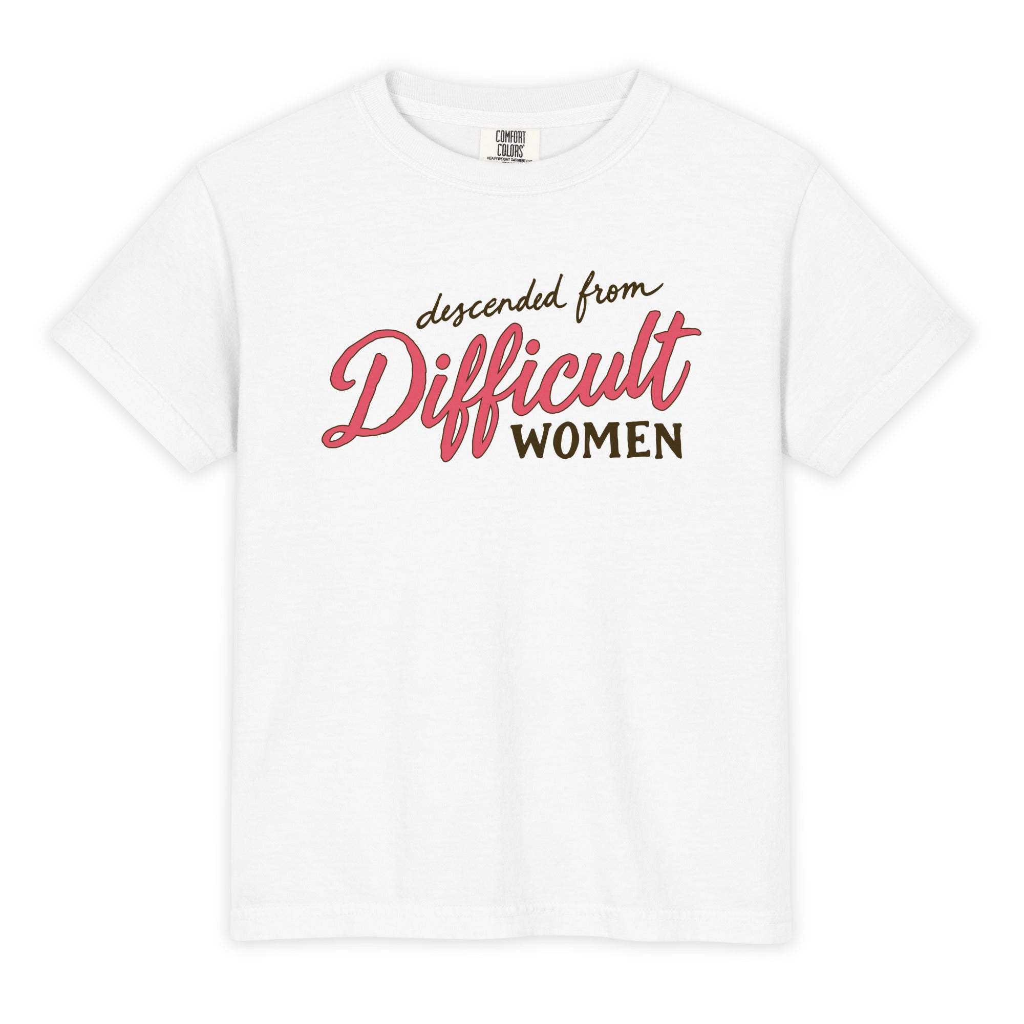 Kid's Descended From Difficult Women Tee in White