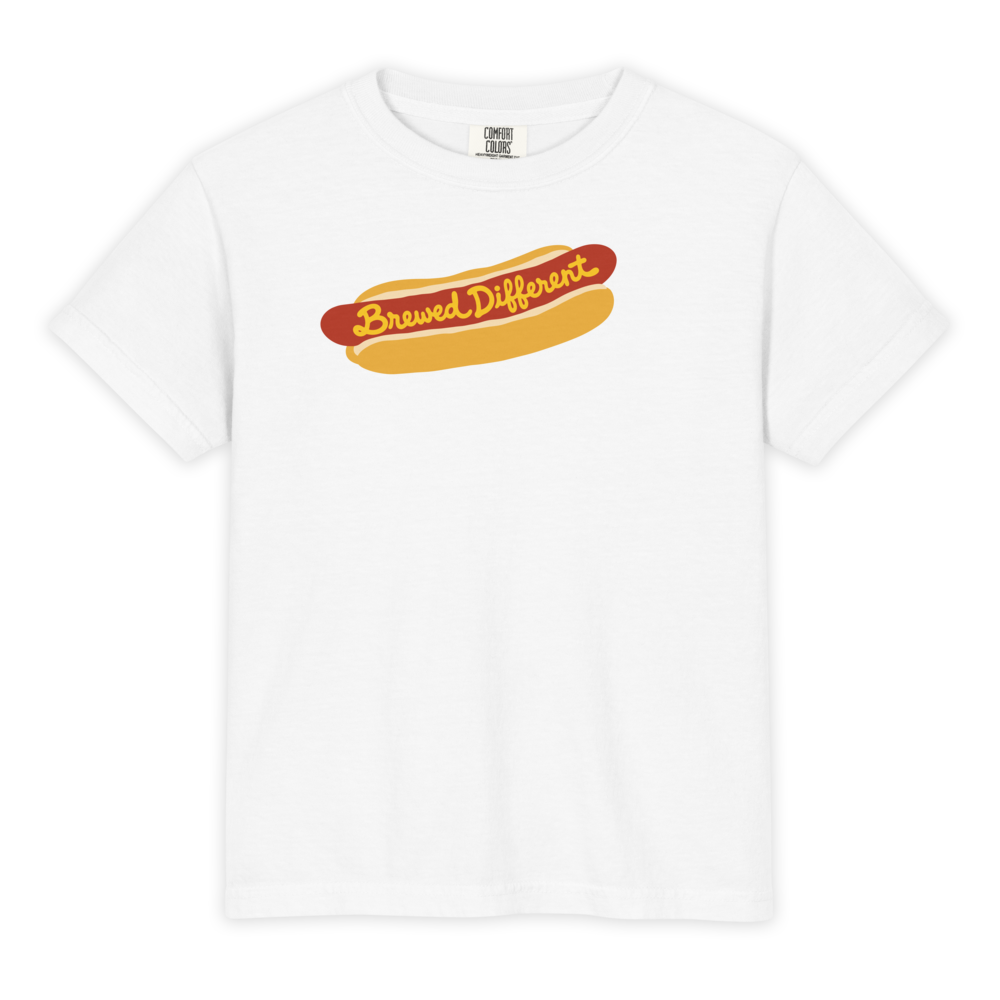 Kid's Brewed Different Hot Dog Tee in White